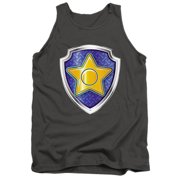 Charcoal men's tank with Paw Patrol Chase Badge graphic