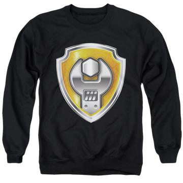 Black men's crewneck sweatshirt with Paw Patrol Rubble Badge graphic