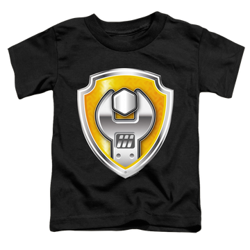 Black toddler t-shirt with Paw Patrol Rubble Badge graphic