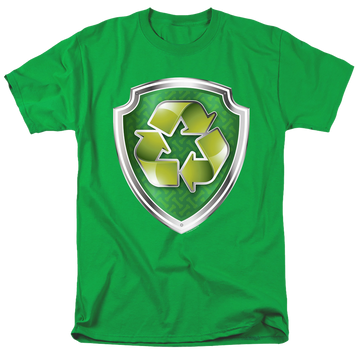 Kelly green men's regular fit t-shirt with Paw Patrol Rocky Badge graphic