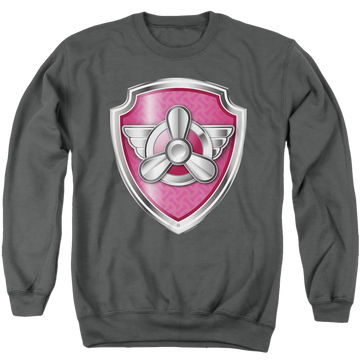 Charcoal men's crewneck sweatshirt with Paw Patrol Skye Badge graphic