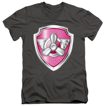 Charcoal men's v-neck t-shirt with Paw Patrol Skye Badge graphic