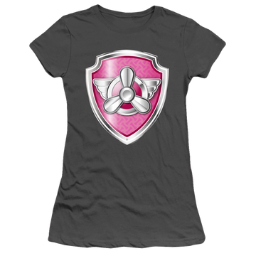 Charcoal juniors t-shirt with Paw Patrol Skye Badge graphic