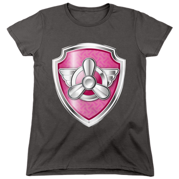 Charcoal women's t-shirt with Paw Patrol Skye Badge graphic
