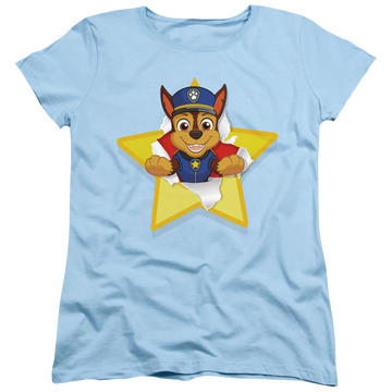 Light blue women's t-shirt with Paw Patrol Chase Torn Star graphic