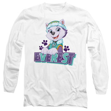 White men's long sleeve t-shirt with Paw Patrol Everest graphic