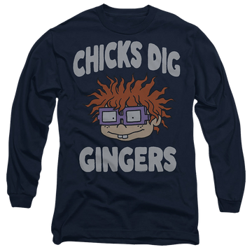Navy men's long sleeve t-shirt with Rugrats Chicks Dig Gingers graphic