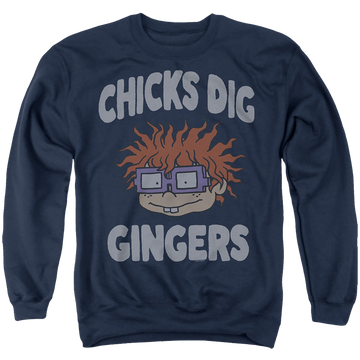 Navy men's crewneck sweatshirt with Rugrats Chicks Dig Gingers graphic