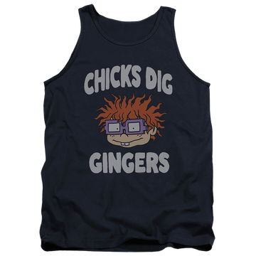 Navy men's tank with Rugrats Chicks Dig Gingers graphic