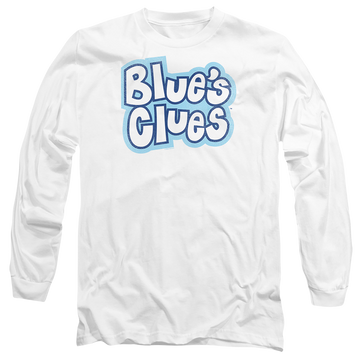 White men's long sleeve t-shirt with Blue's Clues Vintage Logo graphic