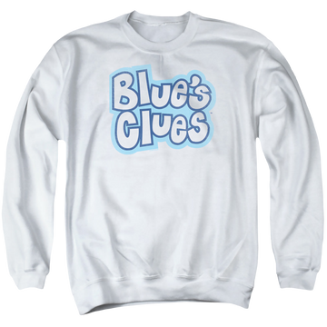 White men's crewneck sweatshirt with Blue's Clues Vintage Logo graphic
