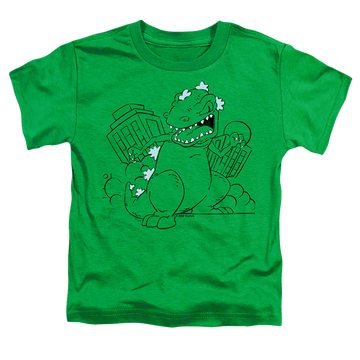 Kelly green toddler t-shirt with Rugrats Reptar Destroys City graphic