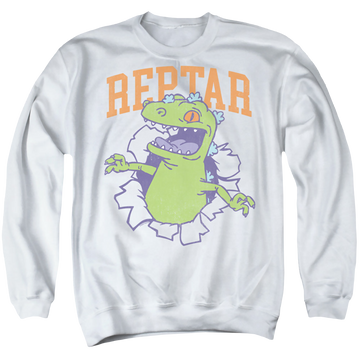 White men's crewneck sweatshirt with Rugrats Reptar Shirt Rip graphic