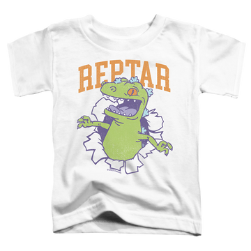 White toddler t-shirt with Rugrats Reptar Shirt Rip graphic