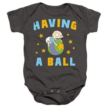 Charcoal baby bodysuit with Rugrats Having A Ball graphic