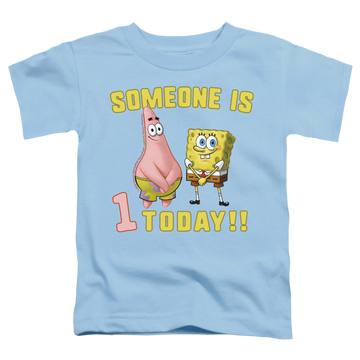 Light blue toddler t-shirt with SpongeBob SquarePants Someone's Birthday graphic