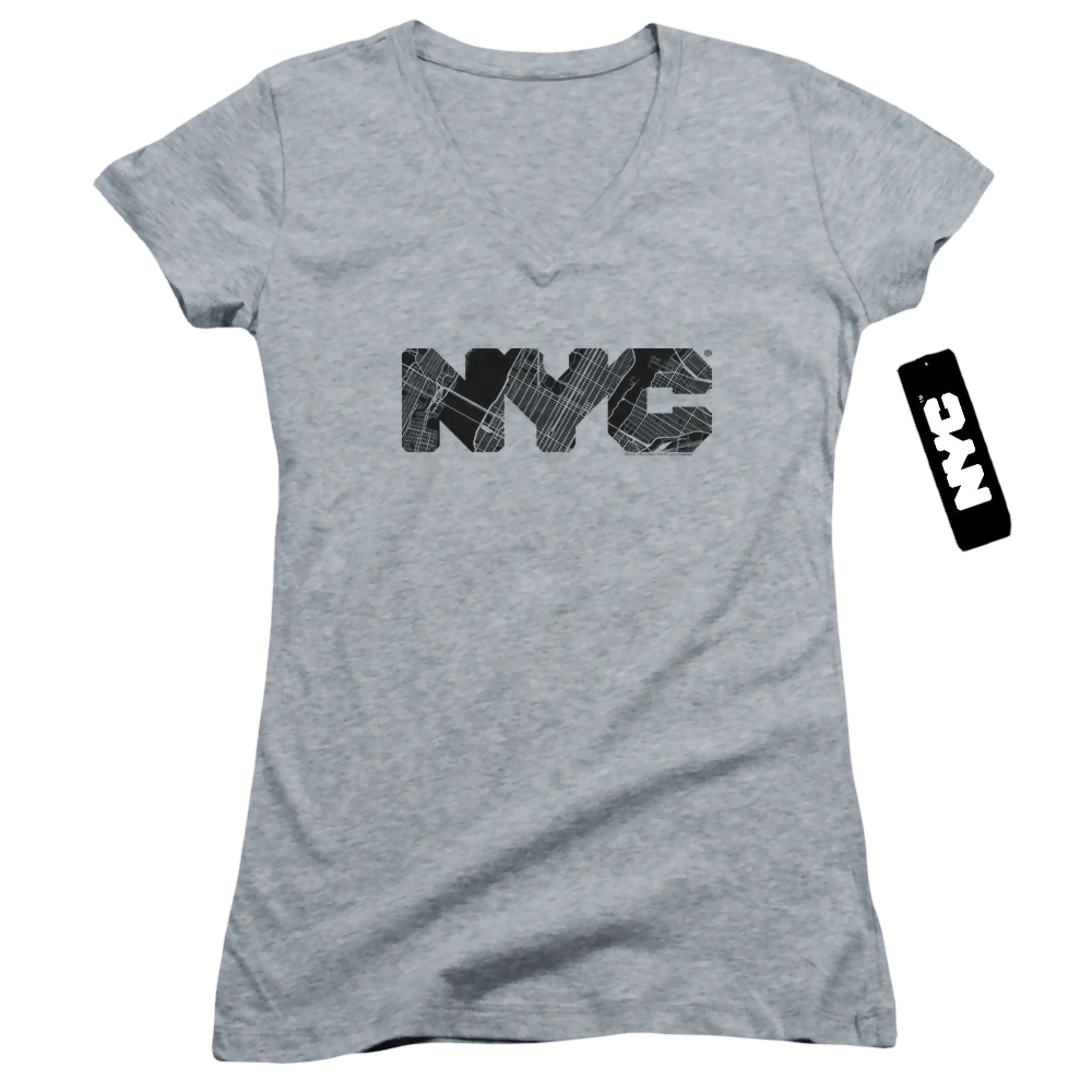 New York City Nyc Map Fill Juniors V-Neck T-Shirt Juniors V-Neck T-Shirt New York City   