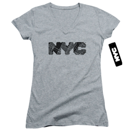 New York City Nyc Map Fill Juniors V-Neck T-Shirt Juniors V-Neck T-Shirt New York City   