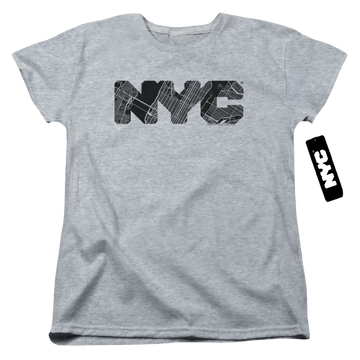 Athletic heather women's t-shirt with New York City NYC Map Fill graphic