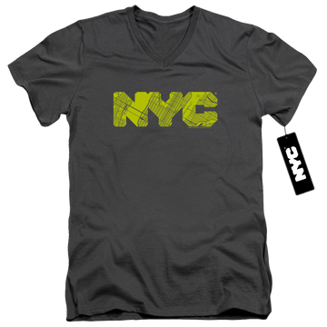 Charcoal men's v-neck t-shirt with New York City NYC Map Fill graphic
