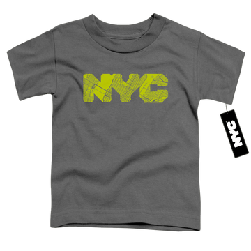 Charcoal kid's t-shirt for ages 4 to 7 with New York City NYC Map Fill graphic
