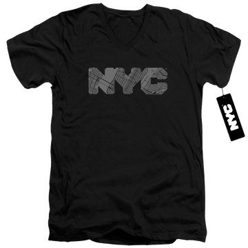 Black men's v-neck t-shirt with New York City NYC Map Fill graphic