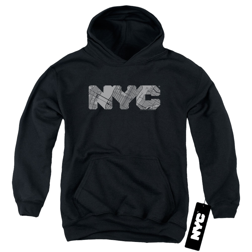 NYC Nyc Map Fill - Youth Hoodie Youth Hoodie (Ages 8-12) New York City   