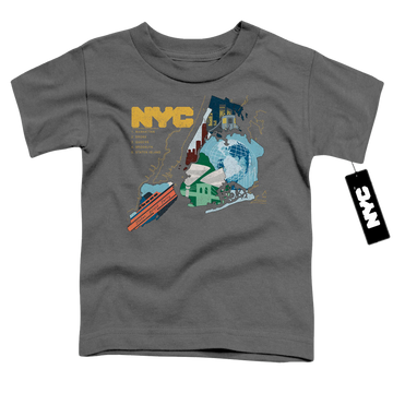 Charcoal toddler t-shirt with New York City Five Boroughs graphic