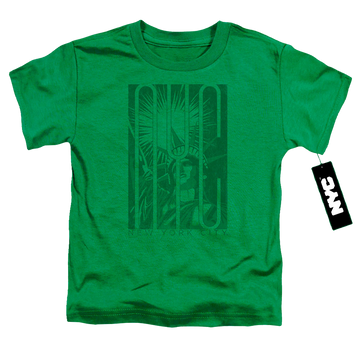 Kelly green toddler t-shirt with New York City Liberty graphic