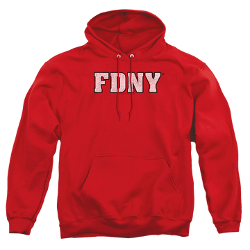 Red pullover hoodie with New York City NYC Fdny graphic