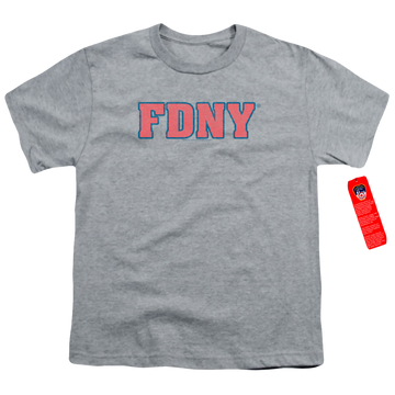Athletic heather youth t-shirt for ages 8 to 12 with New York City NYC Fdny graphic