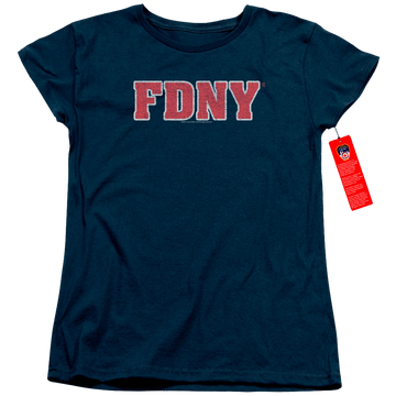 Navy women's t-shirt with New York City NYC Fdny graphic