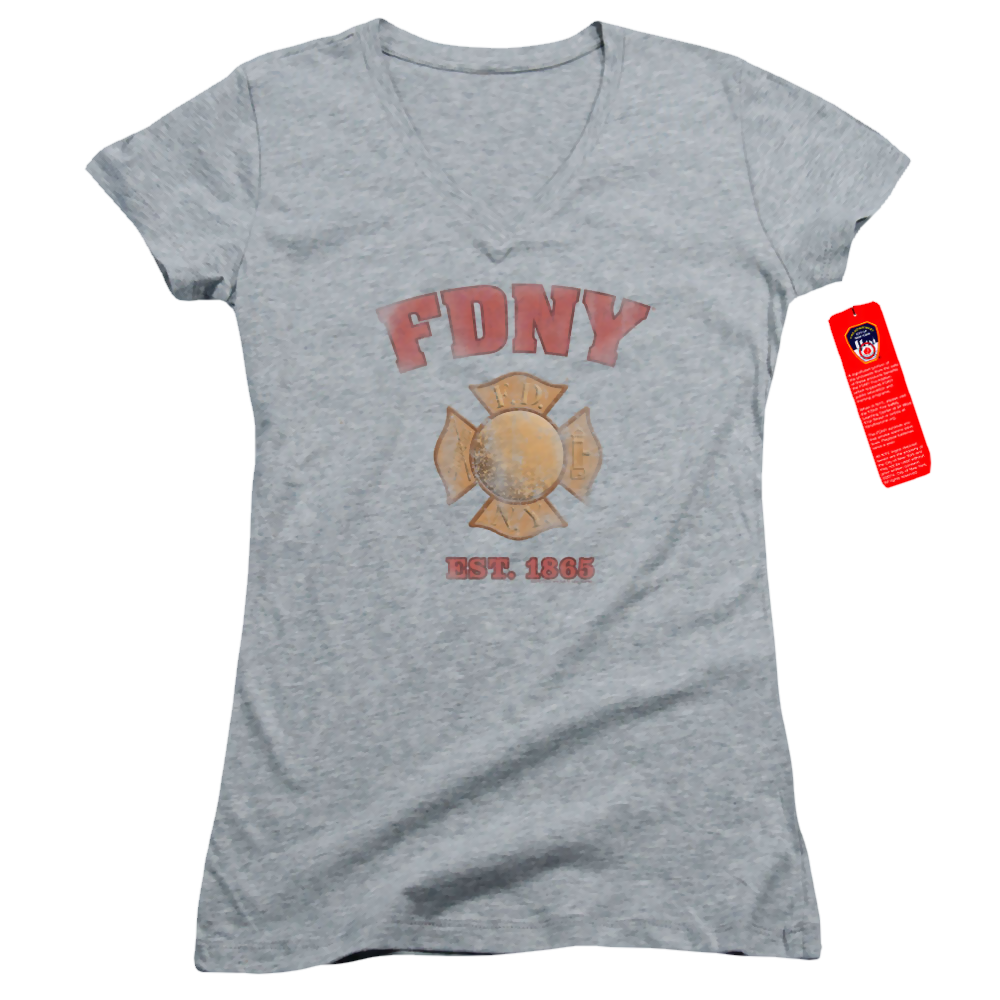 New York City Fdny Vintage Badge Juniors V-Neck T-Shirt Juniors V-Neck T-Shirt New York City   