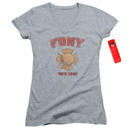 New York City Fdny Vintage Badge Juniors V-Neck T-Shirt Juniors V-Neck T-Shirt New York City   