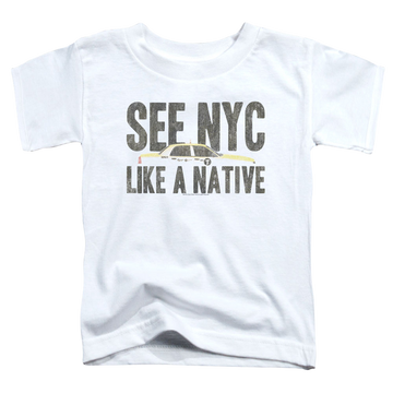 White toddler t-shirt with New York City Nyc Like A Native graphic