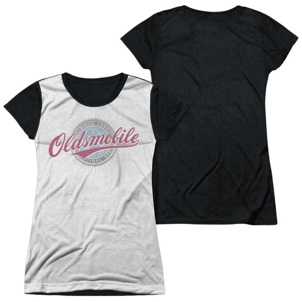 Oldsmobile Oversized And Faded Logo Juniors Black Back T-Shirt Juniors Black Back T-Shirt Oldsmobile   