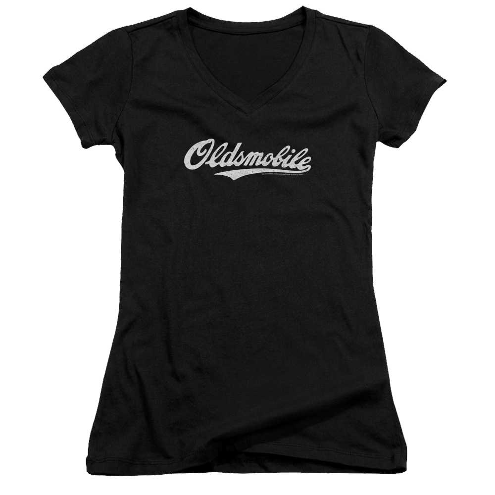 Oldsmobile Oldsmobile Cursive Logo Juniors V-Neck T-Shirt Juniors V-Neck T-Shirt Oldsmobile   