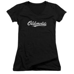 Oldsmobile Oldsmobile Cursive Logo Juniors V-Neck T-Shirt Juniors V-Neck T-Shirt Oldsmobile   