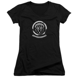 Oldsmobile 1930s Crest Emblem Juniors V-Neck T-Shirt Juniors V-Neck T-Shirt Oldsmobile   