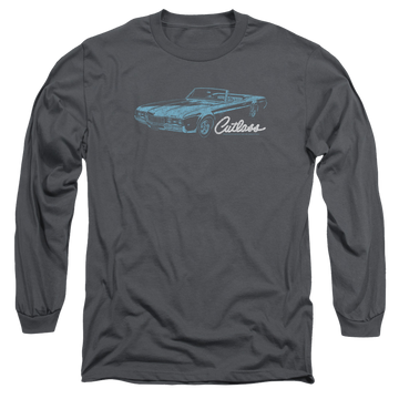 Charcoal men's long sleeve t-shirt with Oldsmobile 68 Cutlass graphic