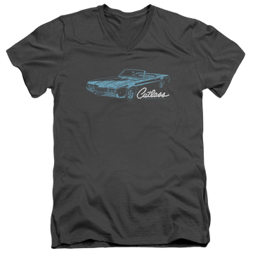 Charcoal men's v-neck t-shirt with Oldsmobile 68 Cutlass graphic
