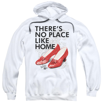 White pullover hoodie with Wizard of Oz No Place Like Home graphic