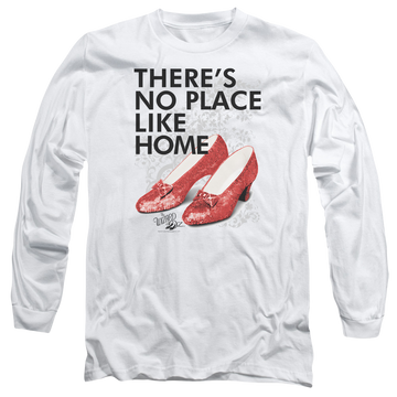 White men's long sleeve t-shirt with Wizard of Oz No Place Like Home graphic