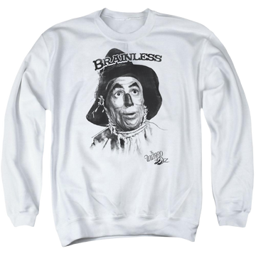 White men's crewneck sweatshirt with Wizard of Oz Brainless graphic