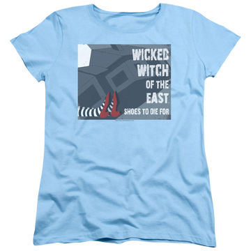 Light blue women's t-shirt with Wizard of Oz Shoes To Die For graphic