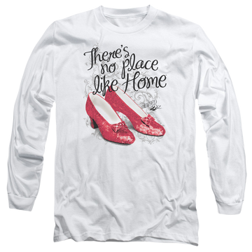 White men's long sleeve t-shirt with Wizard of Oz Ruby Slippers graphic