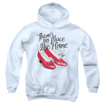 White youth hoodie for ages 8 to 12 with Wizard of Oz Ruby Slippers graphic