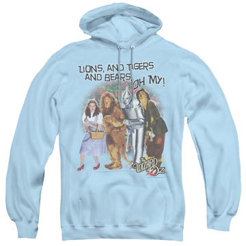 Light blue pullover hoodie with Wizard of Oz Oh My graphic