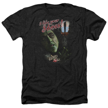 Charcoal men's heather t-shirt with Wizard of Oz Woz I Like Your Shoes graphic
