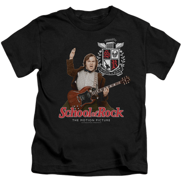 Black kid's t-shirt for ages 4 to 7 with School of Rock The Teacher Is In graphic